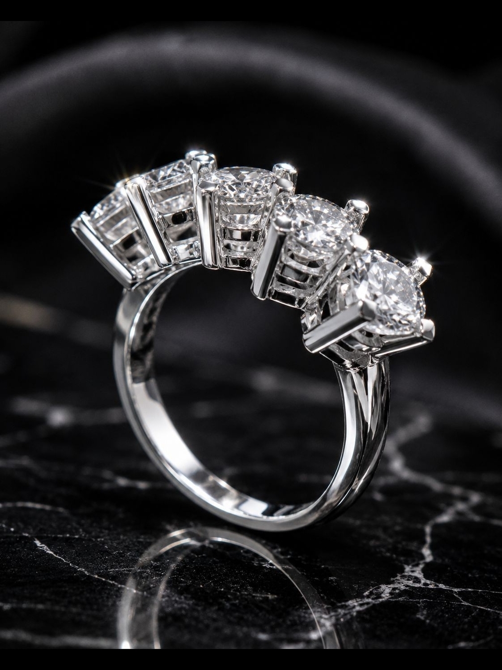 Silver Band Ring with Four Clear Stones